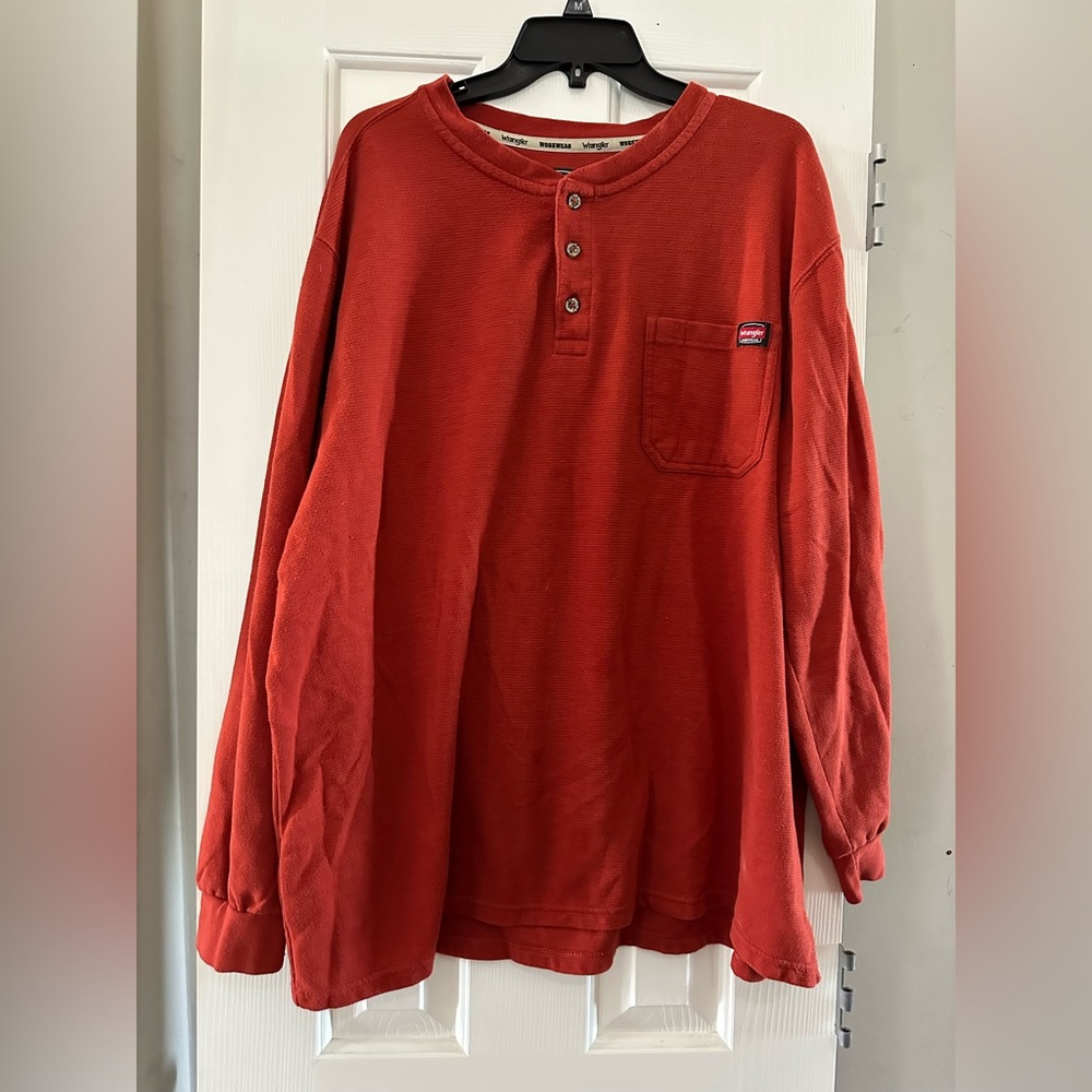 Wrangler Workwear Men's Henley Collar Waffle Thermal Shirt Burnt Red Size 3XL